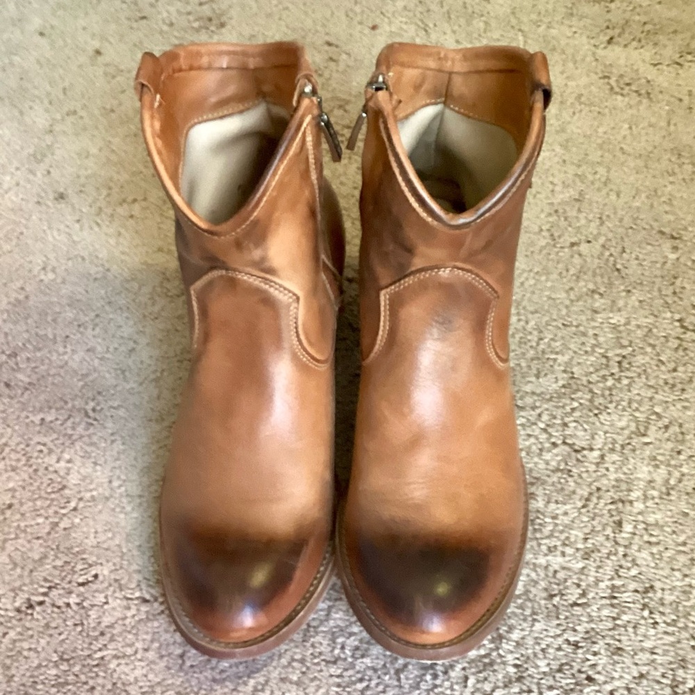 Cute Cowboy Style Tan Leather Ankle Boots